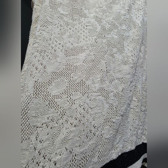 Free People Ivory Black Full Zip Crochet Women's Sweater Jacket Size S Blogger - Picture 10 of 12